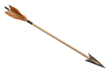 Feathered Hunting Arrow Isolated PNG, Wooden Archery Arrow Transparent, Tribal Arrow Weapon PNG
