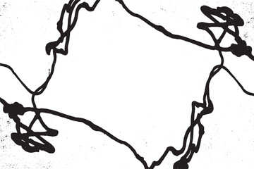 Abstract Black Ink Frame with Grunge Texture on White Background