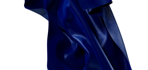 Abstract image of a deep blue silk fabric with a shiny surface, showcasing textures and highlights. Perfect for backgrou