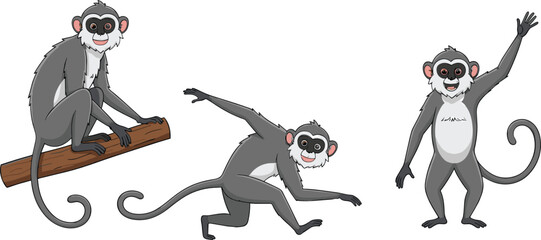 Cute cartoon monkey set in different poses standing sitting and waving isolated on white background vector © Sumon Creative