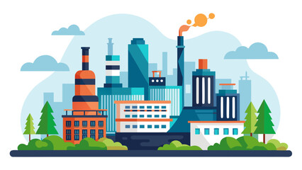 Obraz premium Industrial cityscape with factory and chimneys Vector