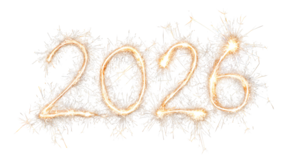 Sparkling 2026 written in sparklers on black background