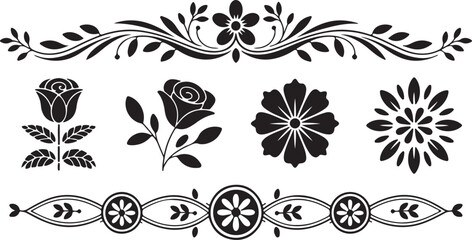 Black Silhouette Floral Ornaments and Decorative Borders flourish