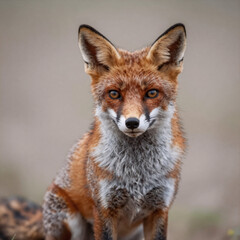 Fototapeta premium A detailed, alert red fox in an upright pose with typical markings and fur