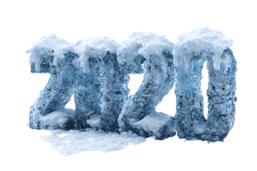 Frozen ice sculpture of the year 2020 on black background