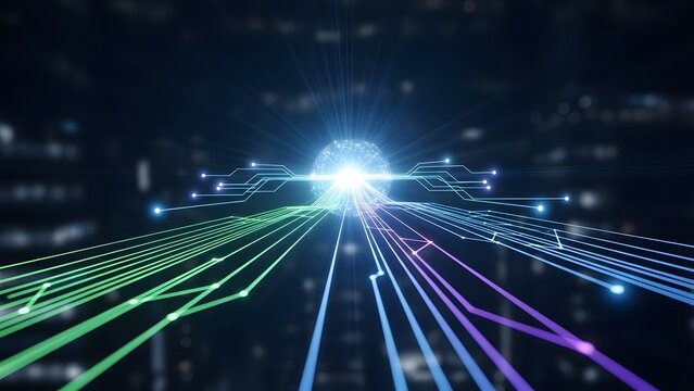 futuristic digital information flow in a abstract data processing environment for artificial intelligence technology - Powered by Adobe