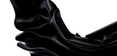 Dramatic abstract of flowing black fabric with texture, perfect for design and concepts. Isolated on white background wi
