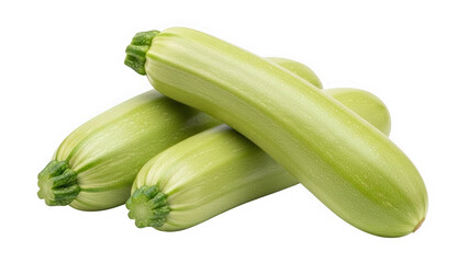 Fototapeta premium Fresh green zucchini trio with stems isolated on transparent background