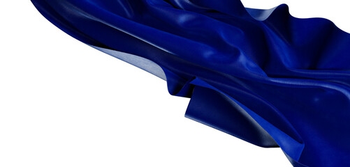 A stunning visual of a flowing royal blue fabric set against a clean white backdrop, creating a...