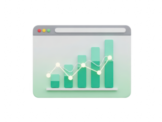 A green gradient bar chart and line graph on a computer screen with a grey toolbar on transparent background