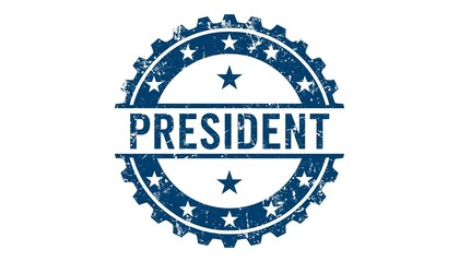 Fototapeta premium A blue presidential seal with stars and a gear on a white background