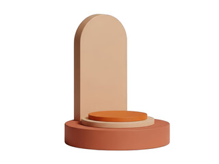 3d rendering of a terracotta podium with a cylindrical shape on a transparent background