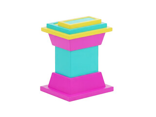 Colorful stack of boxes in pink, blue, and yellow hues isolated on transparent background