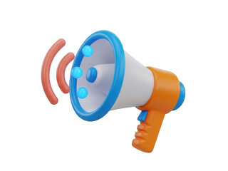 3d megaphone with blue accents and orange handle on transparent background
