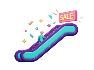 Colorful cartoon illustration of a sale sign with confetti on a transparent background