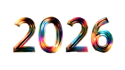 Vibrant 2026 metallic numbers on black background