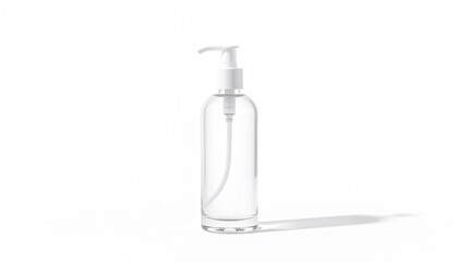 Clear glass cosmetic pump bottle isolated on white background