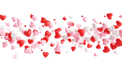 Vibrant red, pink, and white hearts floating on black background