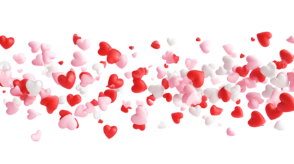 Vibrant red, pink, and white hearts floating on black background