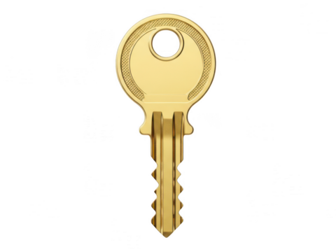 Single golden key on white background isolated on transparent background - Powered by Adobe