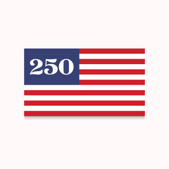 America 250 Anniversary Vector Design. Perfect for Independence Day, historical events, and patriotic themes. The bold number 250 in navy blue features white stars and red stripes.