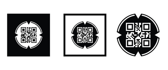 Obraz premium Three bold black square frames, each containing a classic black and white QR code pattern. Clean, minimalist vector design arranged horizontally on transparent background. Ideal for tech branding.