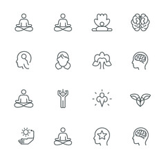 Naklejka premium Mental Wellness Meditation and Mindfulness Human Icons