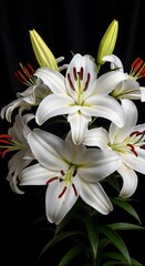 Elegant White Lilies in Full Bloom Against a Dark Backdrop.