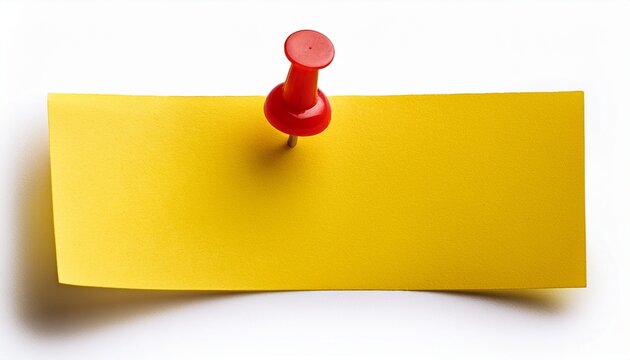 yellow sticky post it note with red pushpin isolated on white background