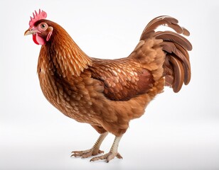 Fototapeta premium full body of brown chicken hen standing isolated white background