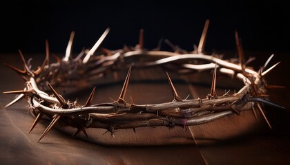 a symbolic crown of thorns resting on a dark surface representing christian sacrifice and devotion
