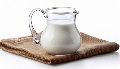 elegant milk pitcher glass jug of fresh milk isolated on white background