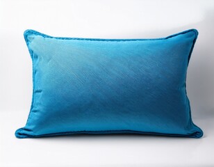 fluffy blue rectangular pillow with soft texture on white background for graphic resource