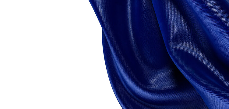 Close up of flowing blue curtains with blank white space, great for background or artistic use.