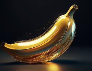 shiny translucent banana object render with gold accents artistic creation