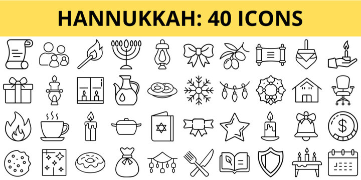 Hanukkah icons collection featuring traditional symbols and items  