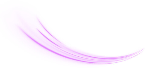 Futuristic purple neon laser lines curve across urban highways. Light trail waves, energy pink swirls, and motion lines create dynamic speed and traffic visuals. Vector illustration PNG.