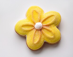 sugared yellow flower cookie sweet dessert treat with white background for display
