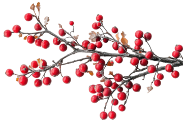 Simple winter berry branch illustration on neutral white background isolated on transparent background