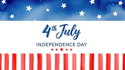 Clean Patriotic Graphic Banner for 4th of July Independence Day with a Starry Blue Header and Red Stripes Over a White Background