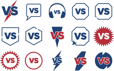Fototapeta premium Collection of various vs in blue and red text