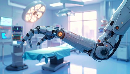 Futuristic Robotic Surgical Arm in Modern Operating Room for Advanced Medical Procedures