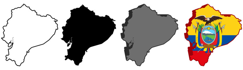 set collections Ecuador flag in map icon. Detailed Libya map silhouette. 3D Maps Ecuador symbol design template vector illustration