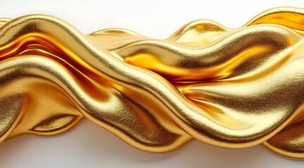 Gold abstract ribbon texture metallic wave sculpture flowing smooth surface with warm glow, luxurious artistic composition evoking elegance