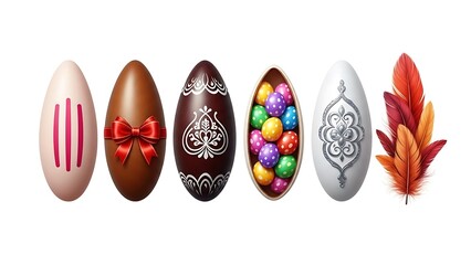 Easter eggs and feathers display