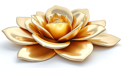 Gold polished flower sculpture shining with warm glow and elegant reflective petals evoking luxury and calm
