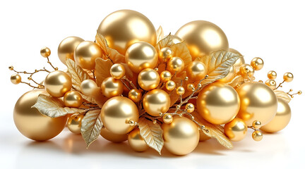 Gold ornament cluster gold leaf bauble arrangement metallic sphere decoration festive centerpiece with warm glow and elegant shine