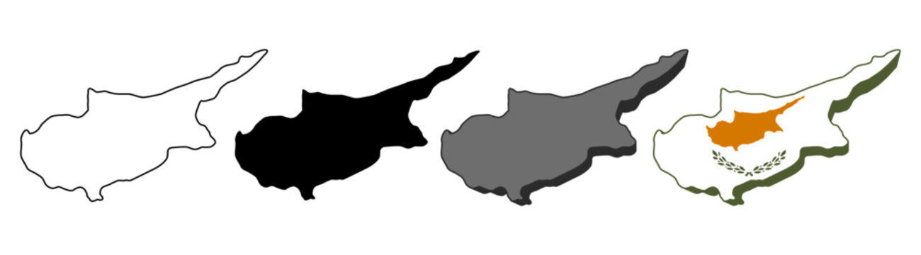 set collections cyprus flag in map icon. Detailed Libya map silhouette. 3D Maps cyprus symbol design template vector illustration