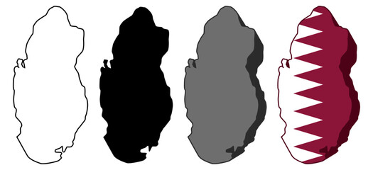 set collections qatar flag in map icon. Detailed Libya map silhouette. 3D Maps qatar symbol design template vector illustration