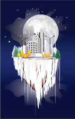 composition with a city in space drifting in space